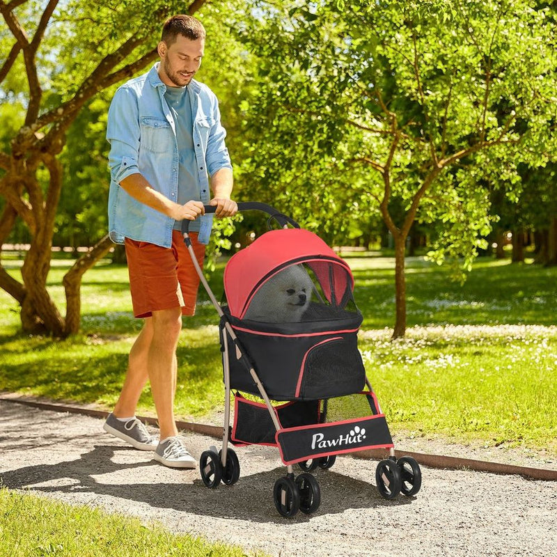 PawHut 3 In 1 Pet Stroller, Detachable Dog Cat Travel Carriage - Red