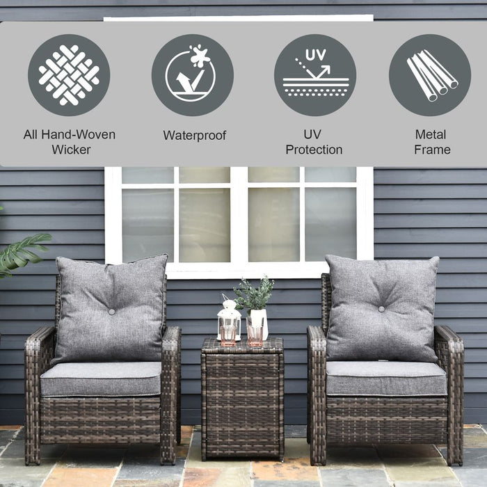 Premium 3-Piece Outdoor Rattan Garden Sofa Set + Storage Table - Grey