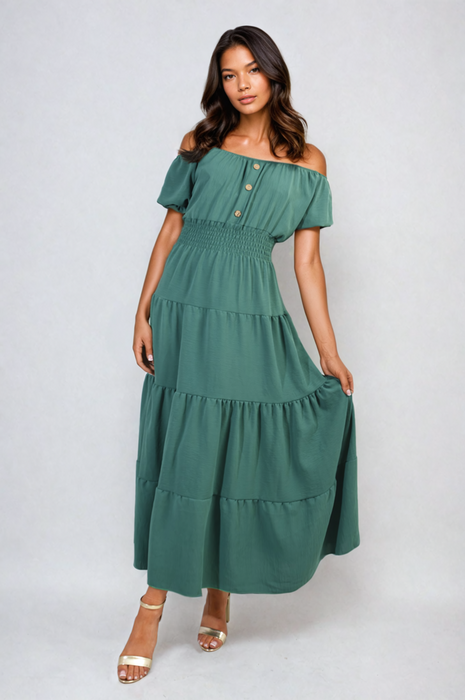 Emmy Smocked Waist Tiered Midi Dress - Elegant, Versatile, and Flattering Silhouette for Any Occasion