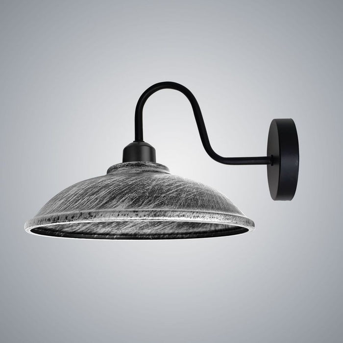 Brushed Silver Wall Light Fixture, Black Wall Sconce E27 Base Socket Screw Wall Mounted Swan Neck Hemisphere Shape Shade