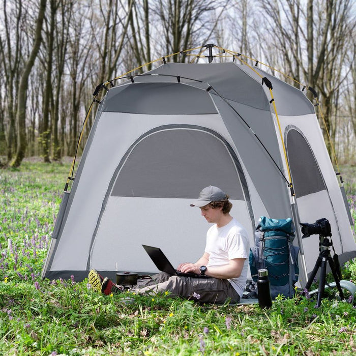 Outsunny 4-Person Pop Up Tent, Green - Easy Set Up, Durable Shell, Spacious Camping Shelter