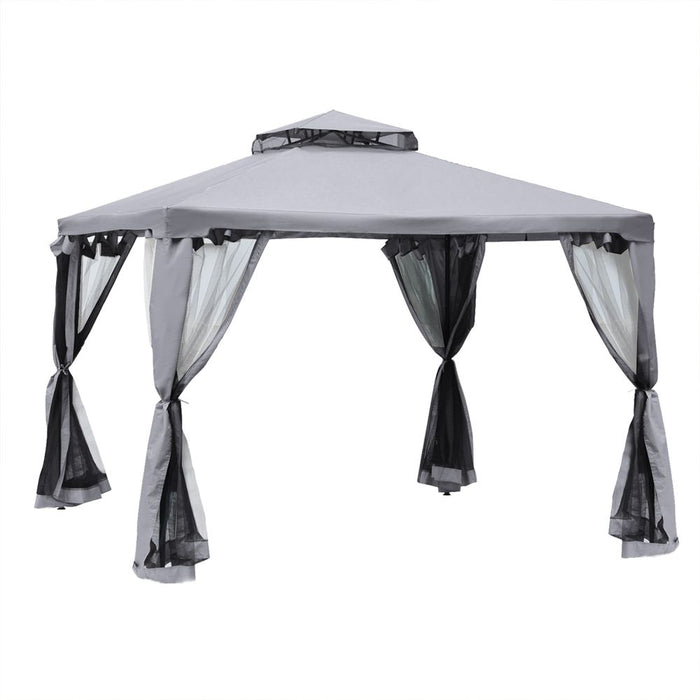 3x3M Metal Gazebo Garden Outdoor 2-tier Roof Marquee Party Tent Canopy  - Crey