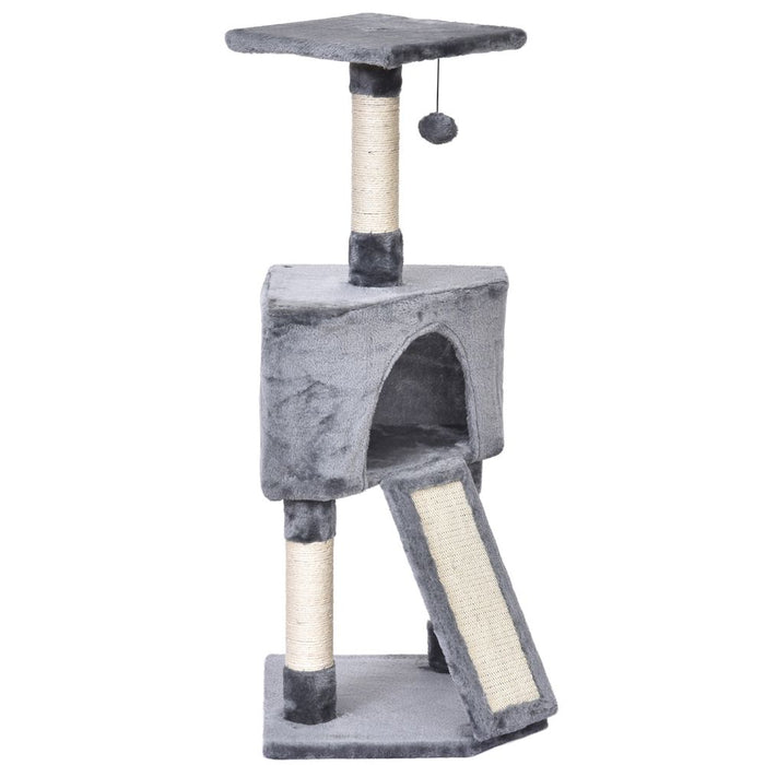 Premium Quality 3-Level Cat Tree with Scratching Post, Perch, Condo, Ladder - Grey