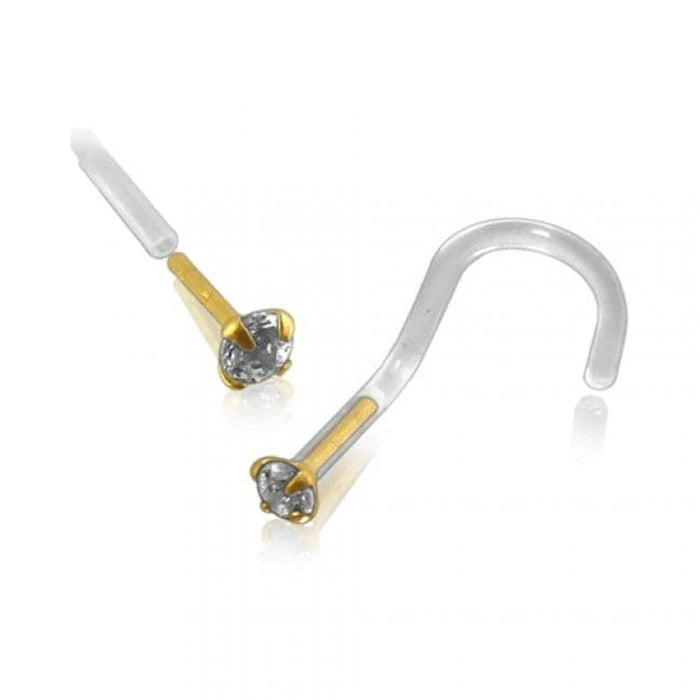 14ct Gold Nose Screw w/ CZ Stone - Bio-Plast & High Quality - 2mm