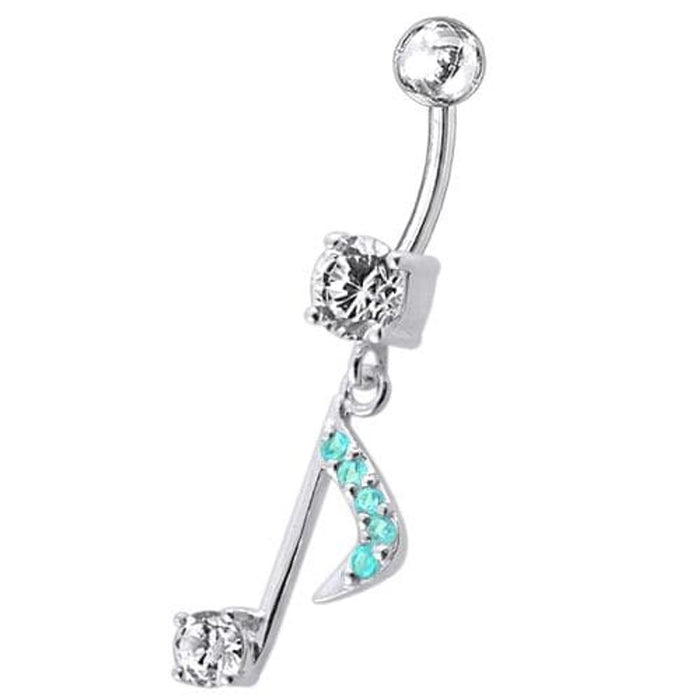 Fancy Jeweled Silver Dangling Navel Belly Ring Body Jewelry