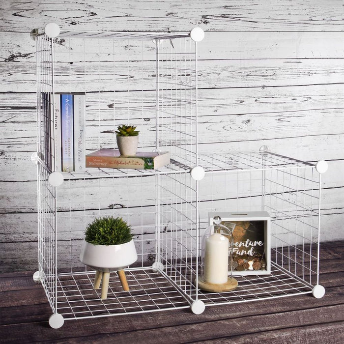 Space-Saving 4 Cube Wire Storage Shelves | White