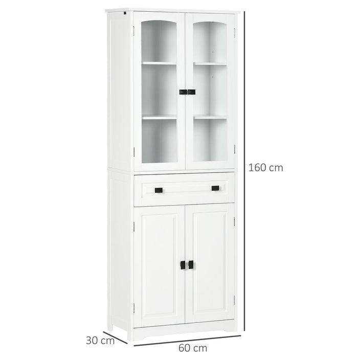 HOMCOM Kitchen Cupboard Storage Cabinet | Adjustable Shelves | Glass Door | 160cm