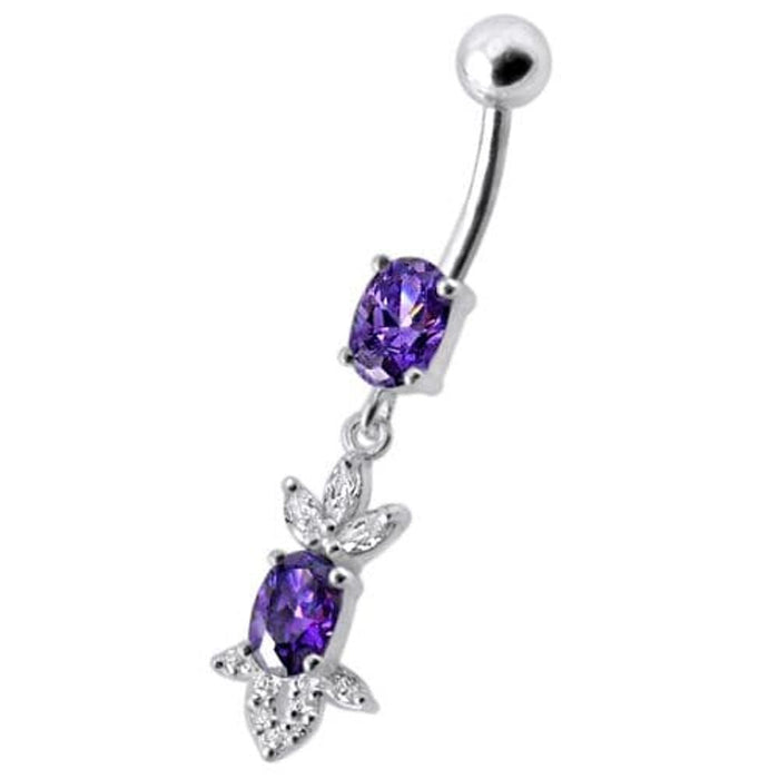 Fancy  Jeweled Dangling 316L SS Bar Belly Ring