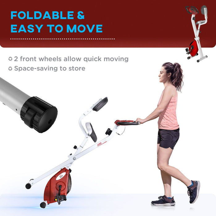 Magnetic Exercise Bike | Foldable & Adjustable | LCD Monitor | Red HOMCOM