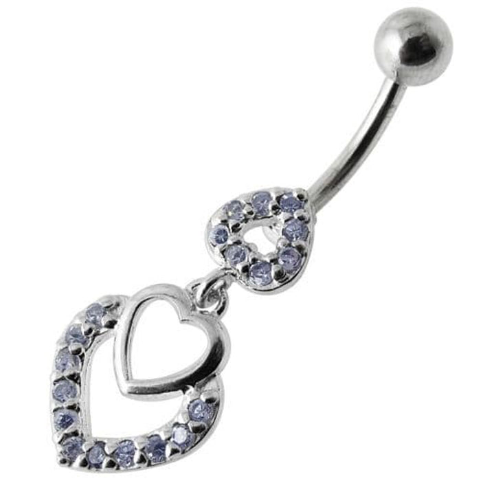 Fancy Jeweled Multi Heart Dangling Navel Ring