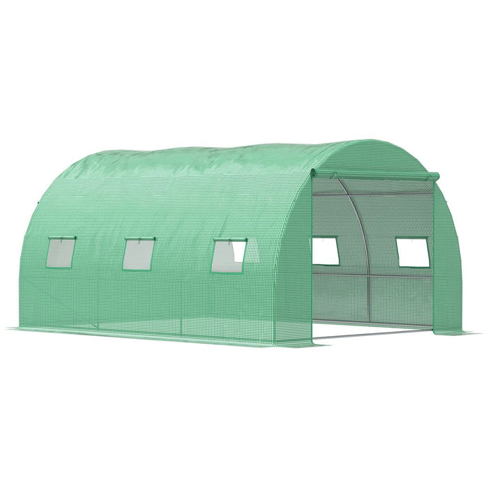 Outsunny Tunnel Greenhouse with Roll-Up Door & 6 Windows - Green