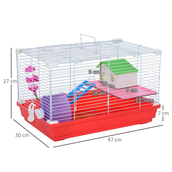 PawHut Portable 2 Storey Hamster Cage Small Pet Animal Cage Double Layers w/Exercise Wheel Water Bottle Dishes