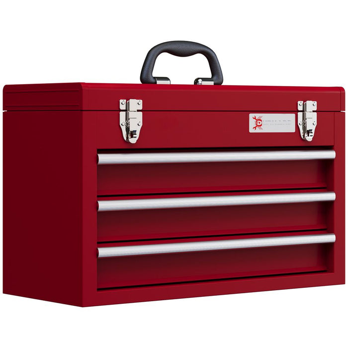 DURHAND Lockable 3 Drawer Tool Chest with Ball Bearing Slide Drawers Red