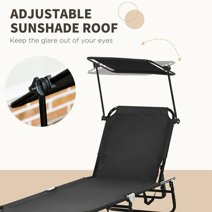 Outsunny Folding Sun Loungers - 2 Pack, Adjustable Backrest, Sunshade, Black