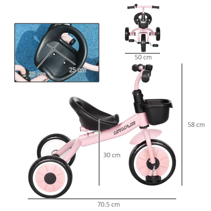 Premium Kids Trike - Adjustable Seat, Basket, Bell - Ages 2-5 - Pink