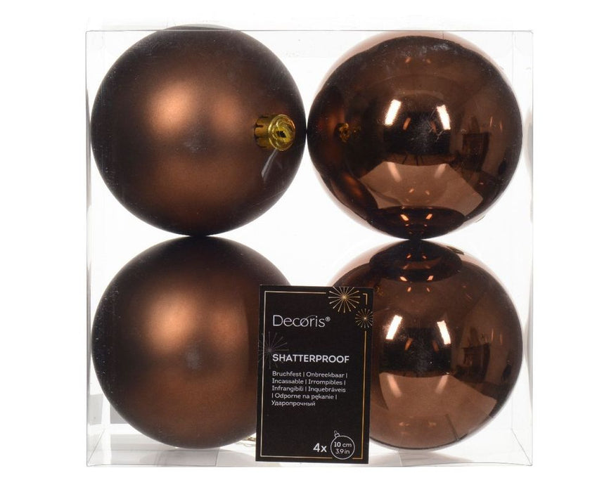 Shatterproof Espresso Brown Bauble 10cm Pack of 4 - Christmas