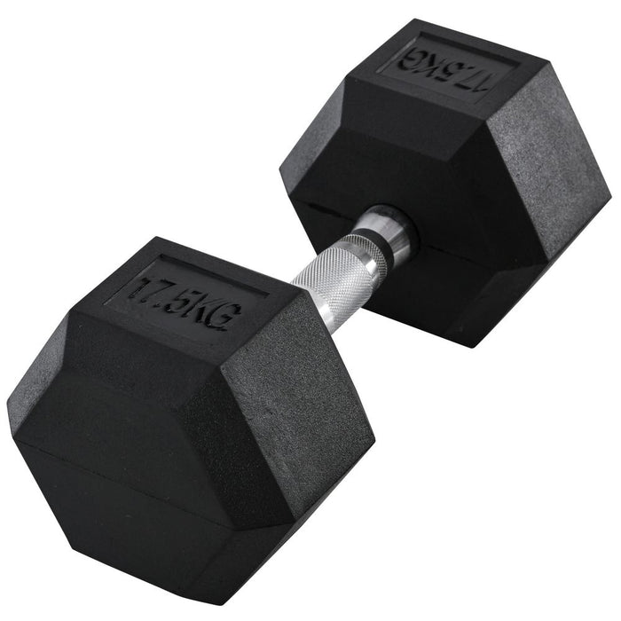 17.5KG Rubber Hex Dumbbell - Portable Hand Weights for Home Gym by HOMCOM