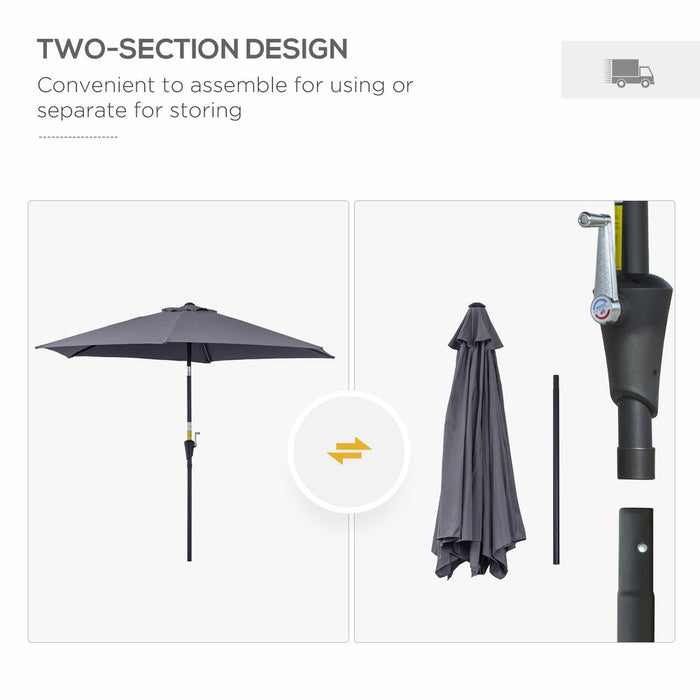 Outsunny 2.7m Patio Umbrella - Aluminum Frame, Grey