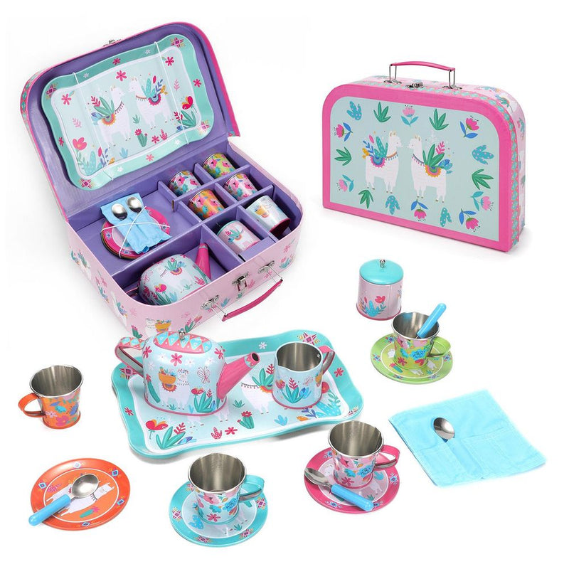 Premium Llama Tea Set - 18pc Tin, Perfect for Fun Pretend Play