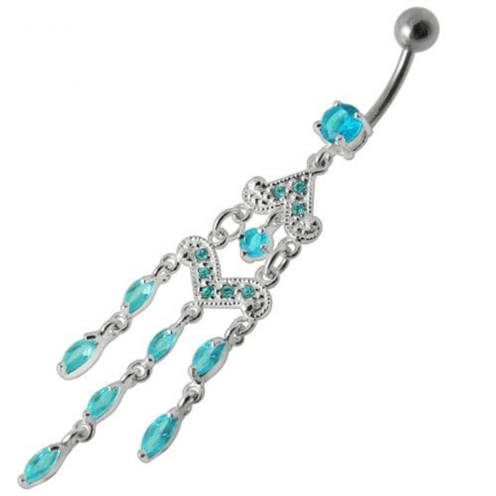 Fancy Silver Chandeliers Jeweled Dangling Navel Ring