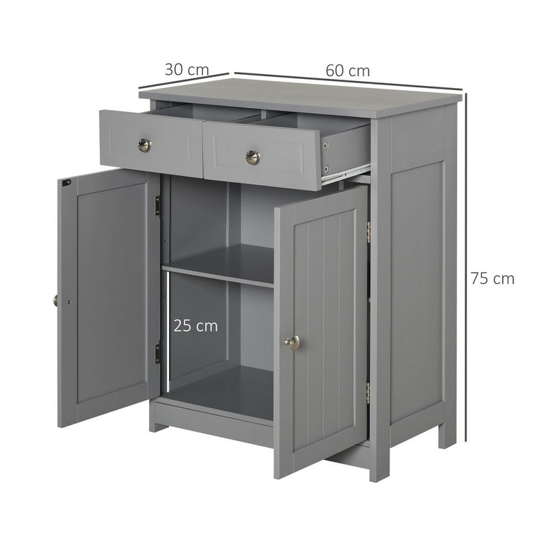 kleankin Bathroom Floor Storage Cabinet w/ 2 Drawers Door Cupboard Grey