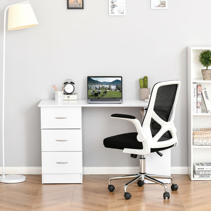 120cm Computer Desk PC Table Workstation - 3 Shelf & Drawers - White