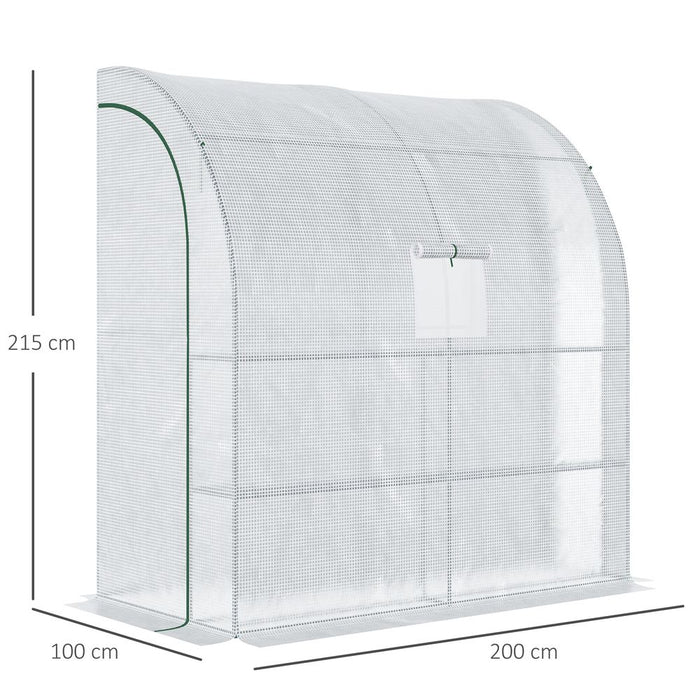 Walk-In Leanto Greenhouse Windows Doors 2 Tiers 4 Shelves 200x100x213cm White