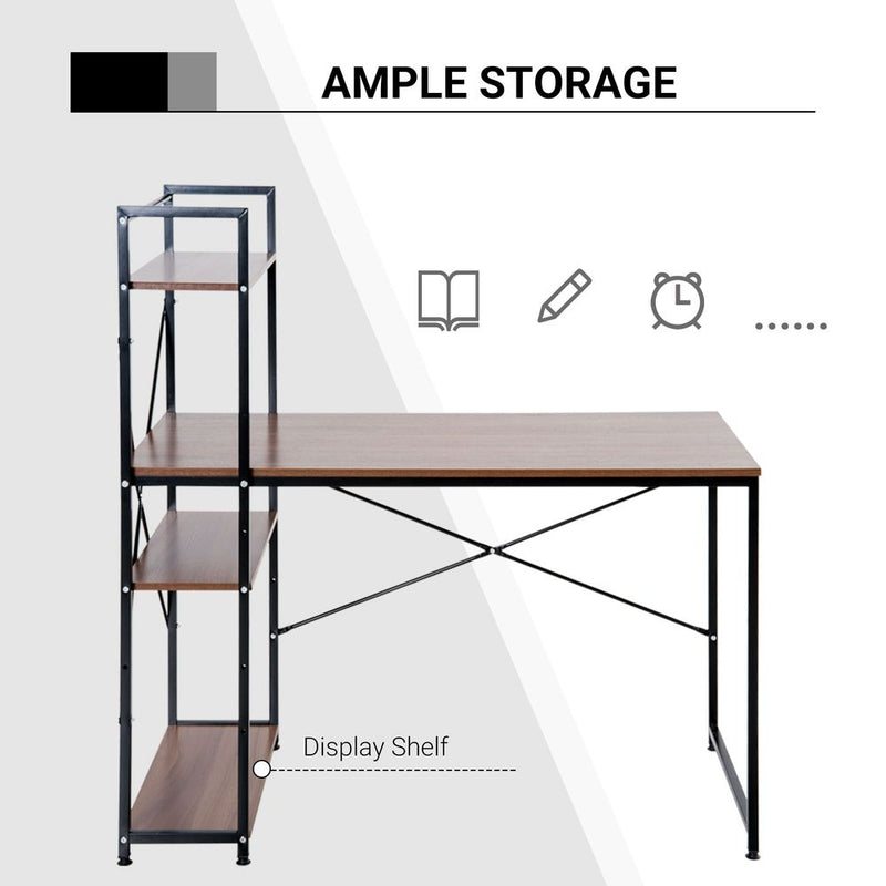 Computer Workstation, Metal Frame-Walnut/ Black