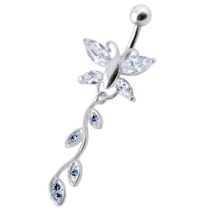 Butterfly Silver Dangling Belly Ring With SS Banana Bar