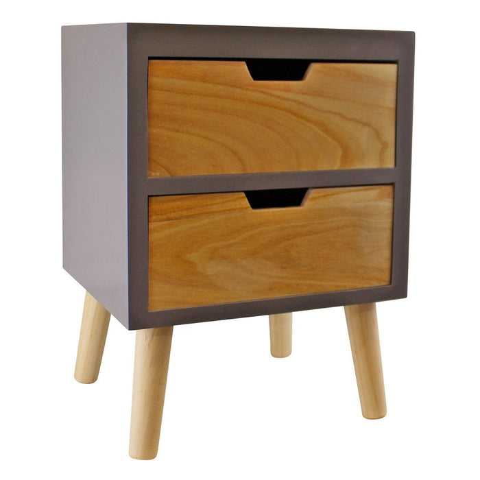 2 Drawer Chest In Grey Finish With Natural Drawers & Removable Legs