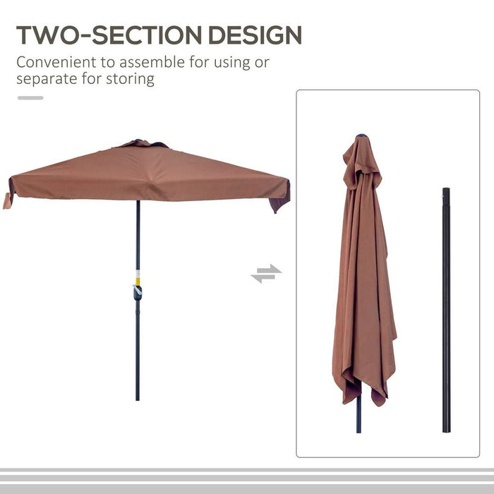 Premium Metal Half Round Garden Umbrella w/ Crank - Brown | Outsunny