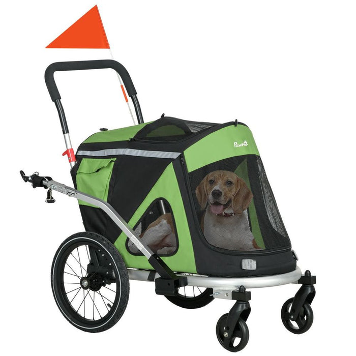 Premium PawHut Dog Bike Trailer & Stroller - High-Quality & Foldable - Perfect for Medium Dogs - Green