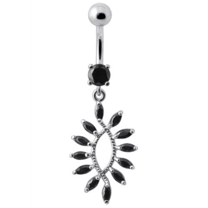 Silver Jeweled Dangling SS Curved Bar Belly Ring Body Jewelry