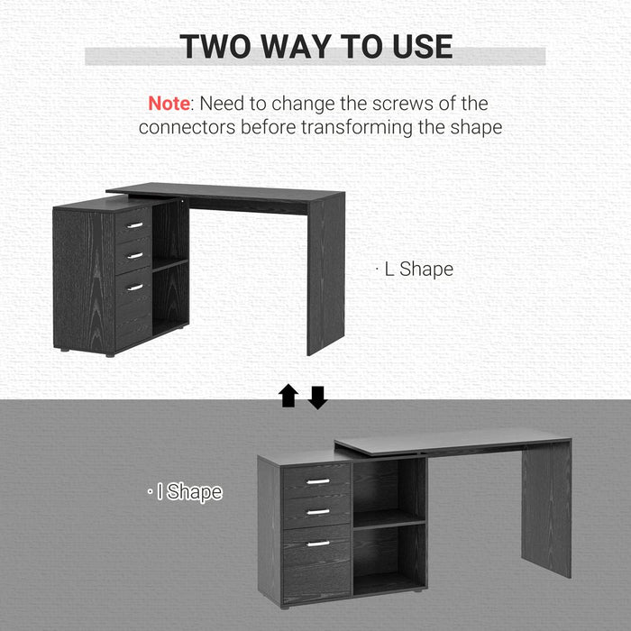 L Shape Computer Desk Workstation Home Office Drawer Shelf File Cabinet-Black