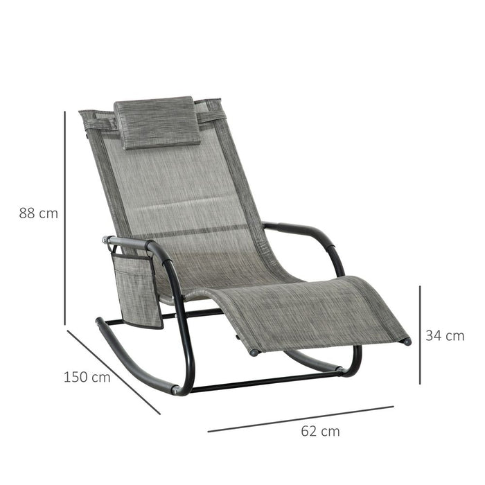 Premium Outdoor Rocking Chair with Breathable Mesh Seat, Recliner, & Removable Headrest - Dark Grey Sun