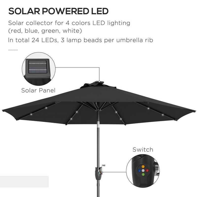 Premium Outsunny Outdoor LED Garden Parasol Umbrella - Black | Tilt, Sun-proof, Hand Crank - High Quality