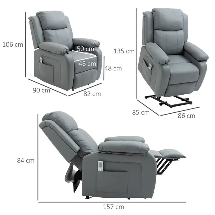 Electric Power Lift Recliner Chair with Massage Vibration Side Pocket, Grey