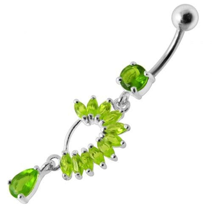 Fancy Curved Design Multi Jeweled Dangling navel Ring Body Piercing Jewelry