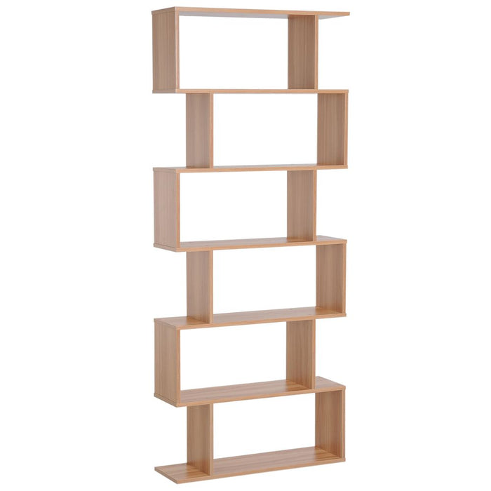 6-Tier S-Shaped Maple Shelf: Versatile Home Office Storage Solution