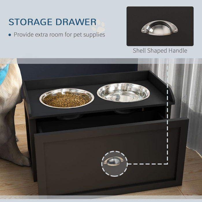 PawHut Raised Dog Bowl - Stainless Steel - Large Dogs - 21L Storage Drawer