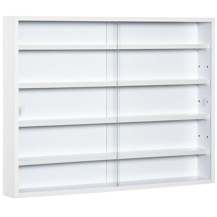 5-Tier Wall Display Shelf Unit Cabinet Glass Doors - White