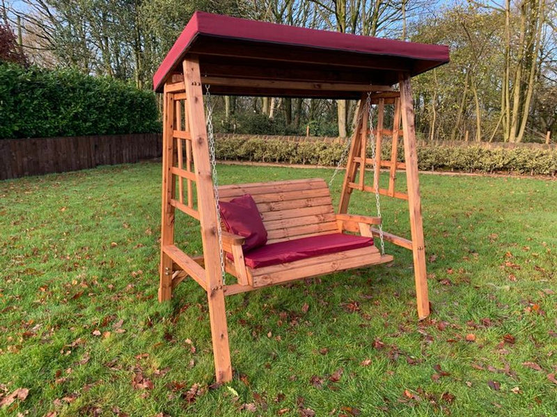 Dorset Two Seat Swing Green - Hand-finished, FSC wood swing with removable roof cover. Made in Britain. Rustproof. 10-year guarantee.