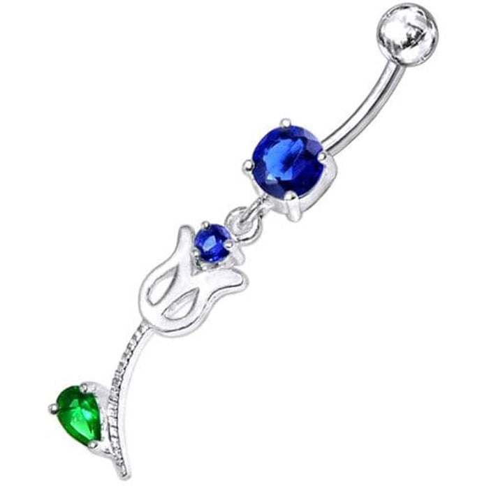 Mix Color Jeweled Flower Silver Dangling navel Body Ring with SS bar