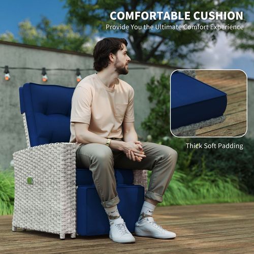 Outsunny 4 Piece Rattan Garden Furniture Set with Sofa, Glass Table, Blue