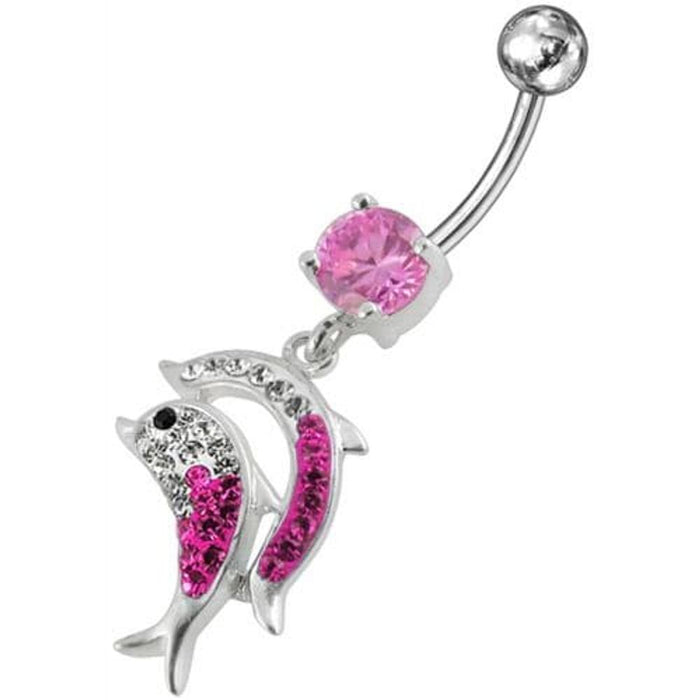 Jumping Jeweled Dolphin Dangling Belly Bar