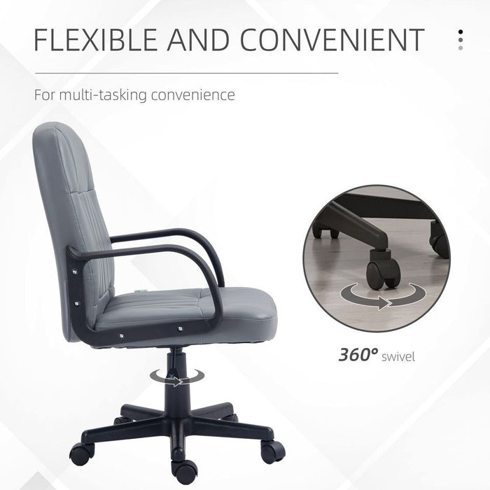 HOMCOM PU Leather Office Chair: Swivel, Mid-Back, Grey - Premium Quality for Stylish and Comfortable Working