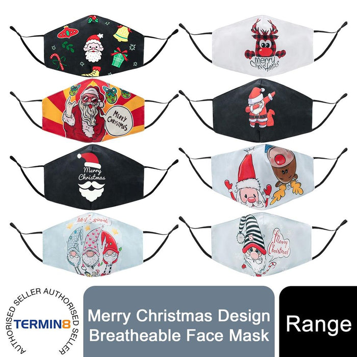 Termin8 Unisex Face Mask Printed Christmas Design, Lightweight & Breathable