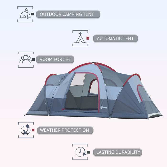 Outsunny 6 Person Camping Tent - Fiberglass & Steel Frame