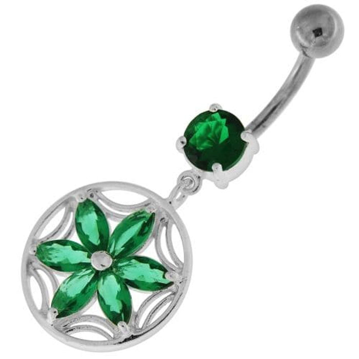 Sterling Silver Dazzling Flower Filigree Navel Bar