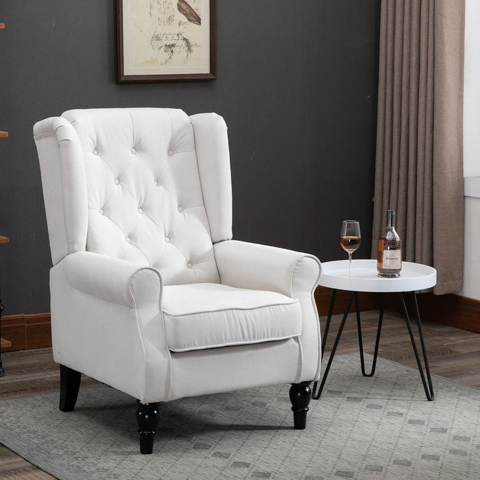 HOMCOM Accent Armchair Home Furniture Retro Tufted Club Wood Fabric Cream White